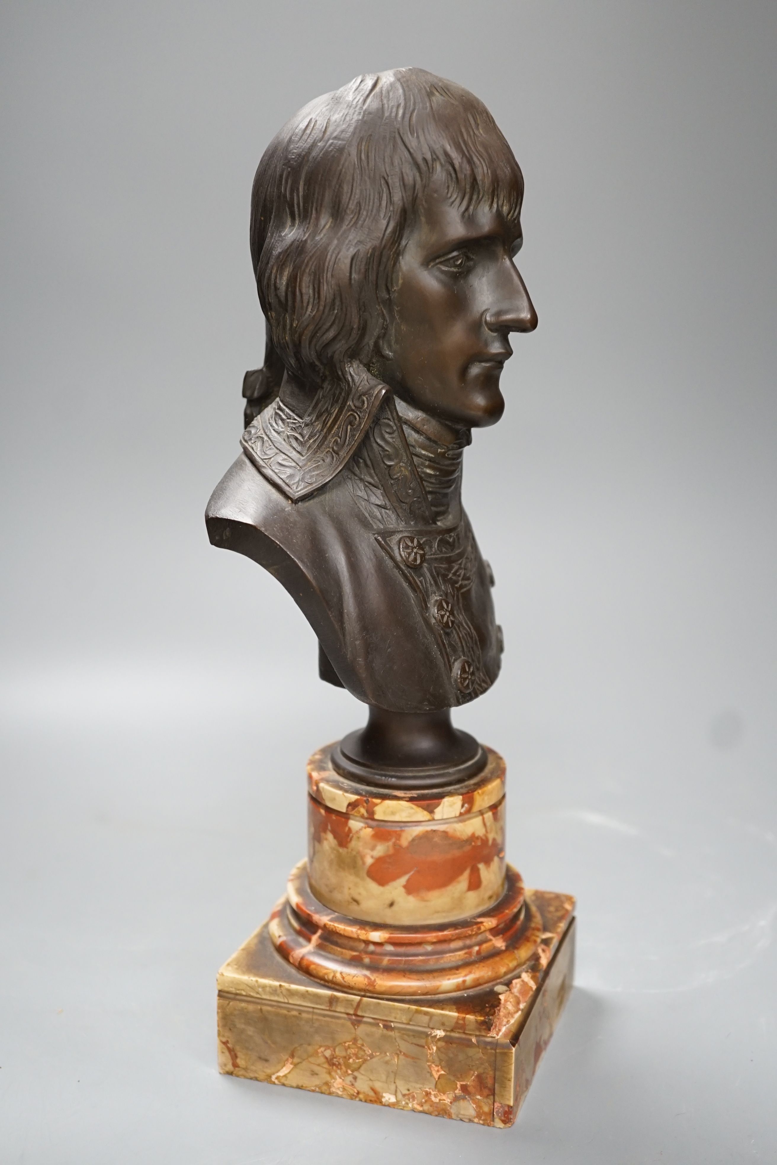 After Canova, a 19th century bust of Napoleon on a marble plinth - 35cm high